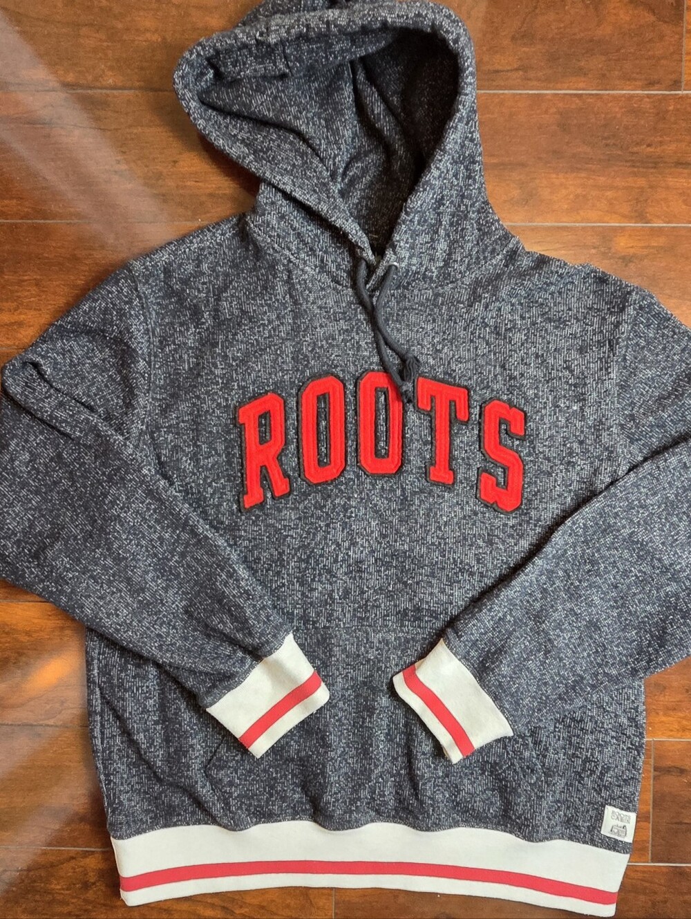 Roots Cabin Dark Gray Hooded Sweater with Red Lettering